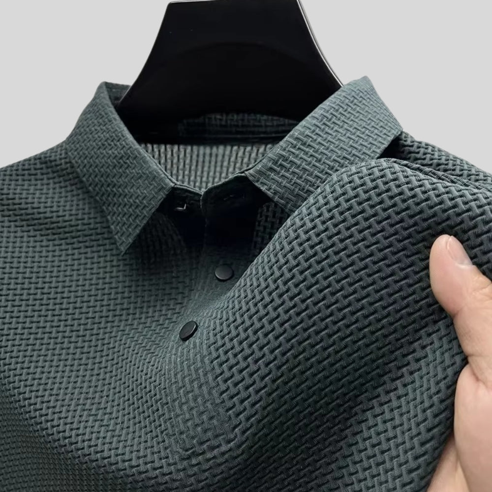Drapoura™ Men's Ice Silk Polo Shirt – Textured Tiled Knit, Breathable Summer Wear