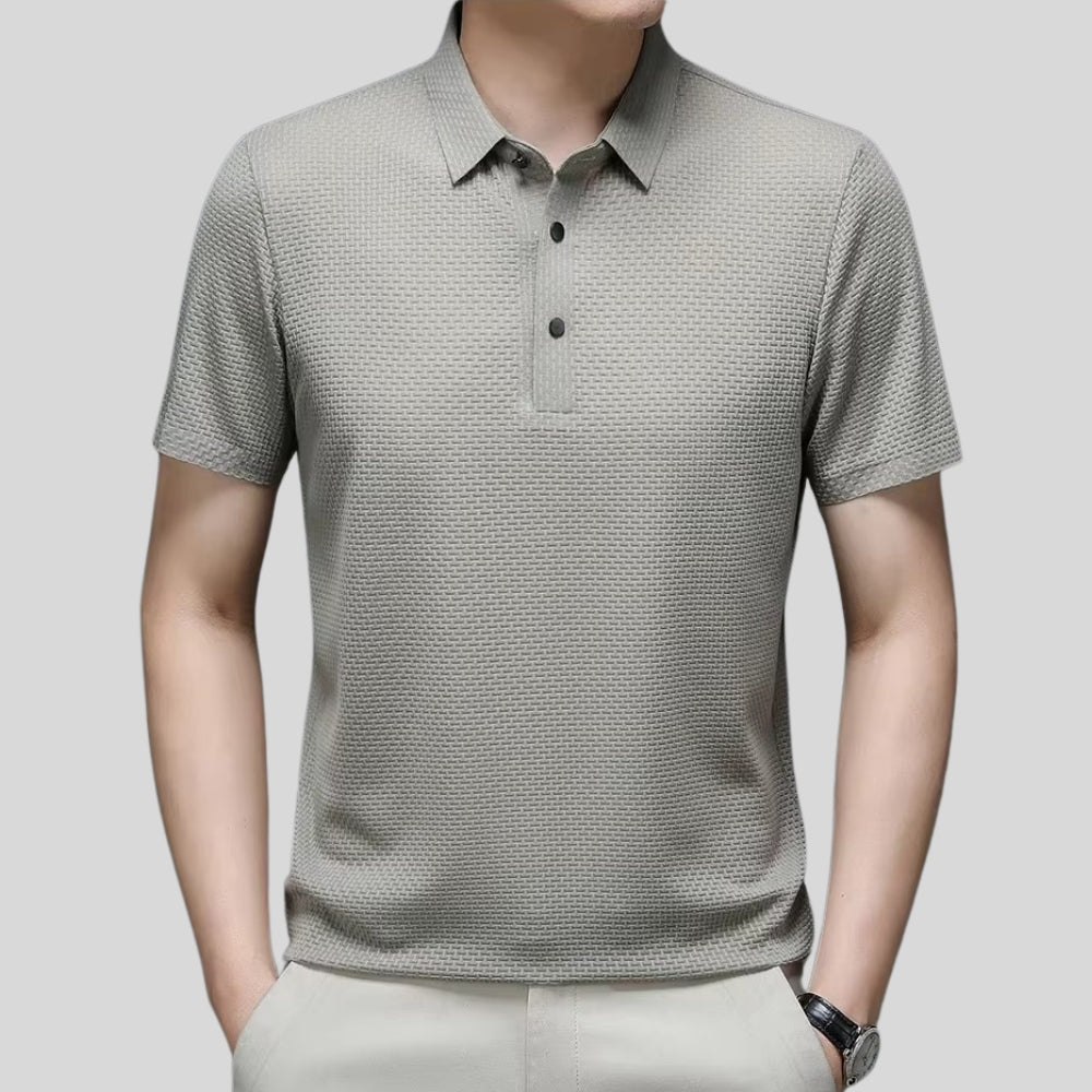 Drapoura™ Men's Ice Silk Polo Shirt – Textured Tiled Knit, Breathable Summer Wear