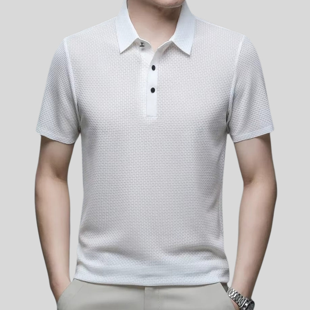Drapoura™ Men's Ice Silk Polo Shirt – Textured Tiled Knit, Breathable Summer Wear
