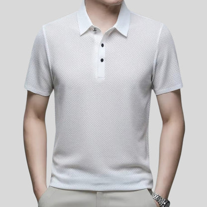 Drapoura™ Men's Ice Silk Polo Shirt – Textured Tiled Knit, Breathable Summer Wear