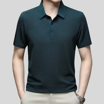 Drapoura™ Men's Ice Silk Polo Shirt – Textured Tiled Knit, Breathable Summer Wear