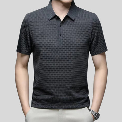 Drapoura™ Men's Ice Silk Polo Shirt – Textured Tiled Knit, Breathable Summer Wear