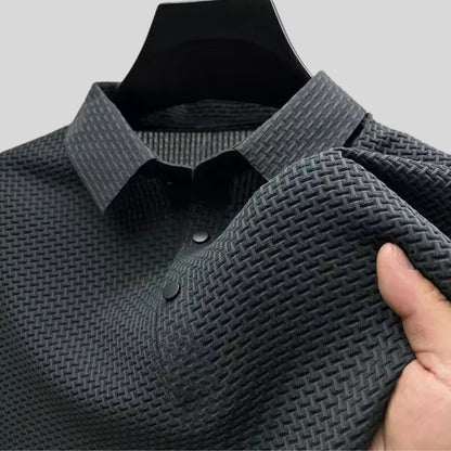 Drapoura™ Men's Ice Silk Polo Shirt – Textured Tiled Knit, Breathable Summer Wear