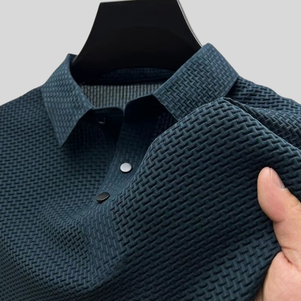 Drapoura™ Men's Ice Silk Polo Shirt – Textured Tiled Knit, Breathable Summer Wear