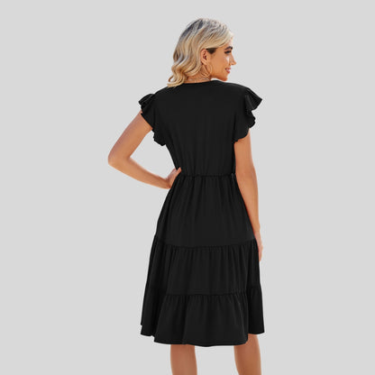 Drapoura™ Ruched Notched Cap Sleeve Dress