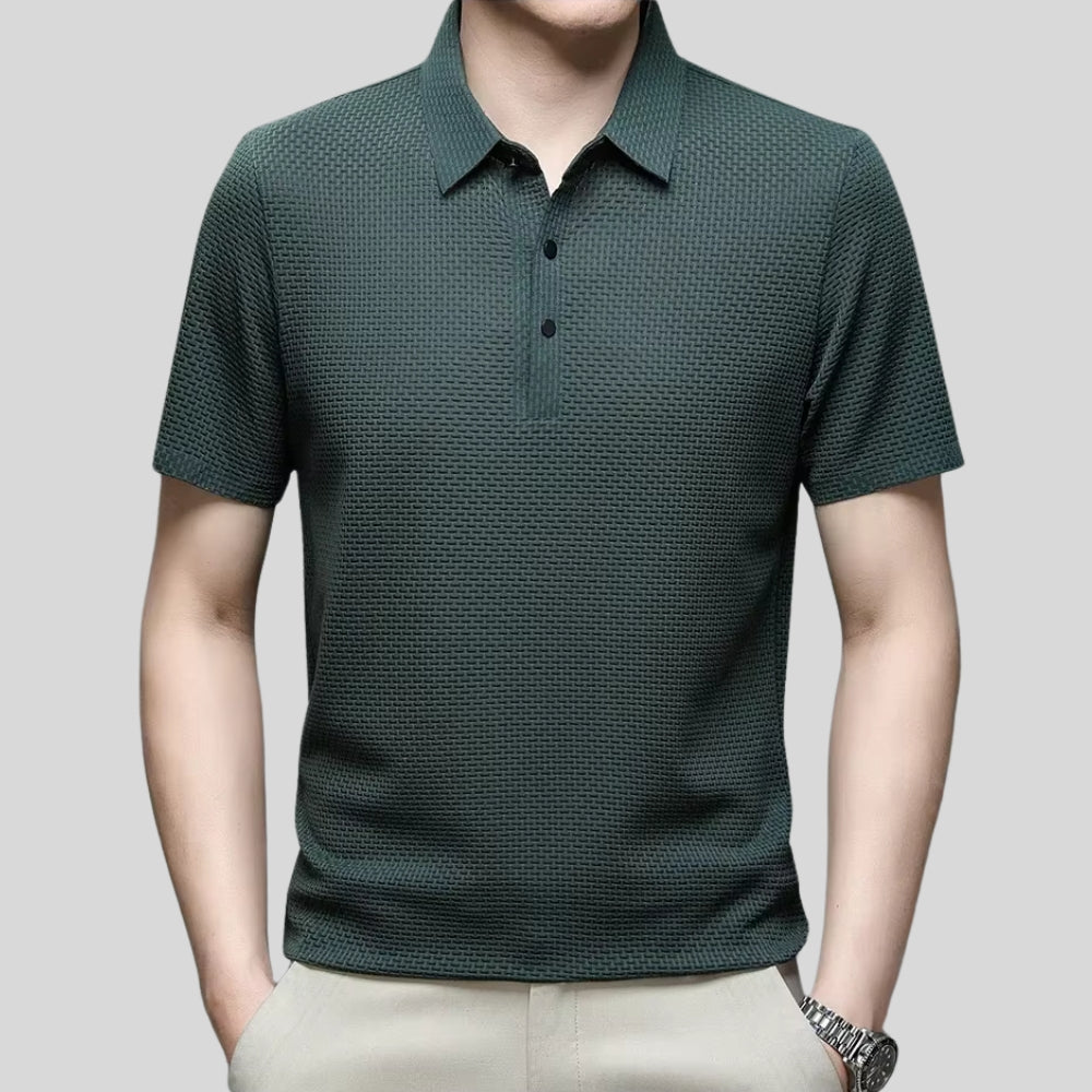 Drapoura™ Men's Ice Silk Polo Shirt – Textured Tiled Knit, Breathable Summer Wear
