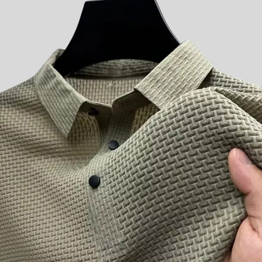 Drapoura™ Men's Ice Silk Polo Shirt – Textured Tiled Knit, Breathable Summer Wear