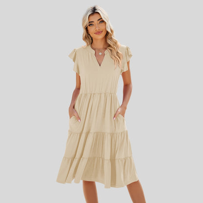 Drapoura™ Ruched Notched Cap Sleeve Dress