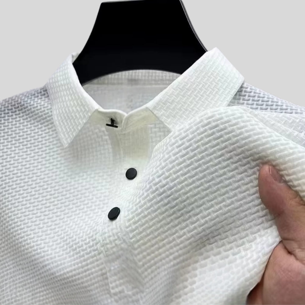 Drapoura™ Men's Ice Silk Polo Shirt – Textured Tiled Knit, Breathable Summer Wear