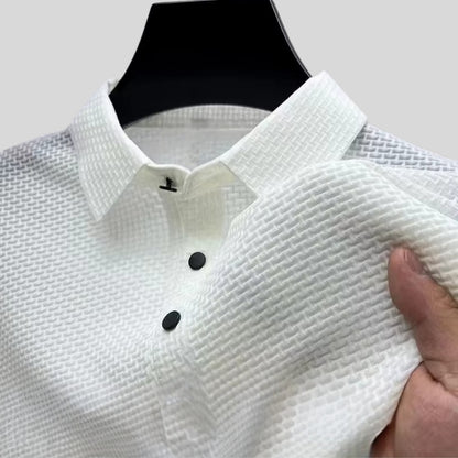 Drapoura™ Men's Ice Silk Polo Shirt – Textured Tiled Knit, Breathable Summer Wear