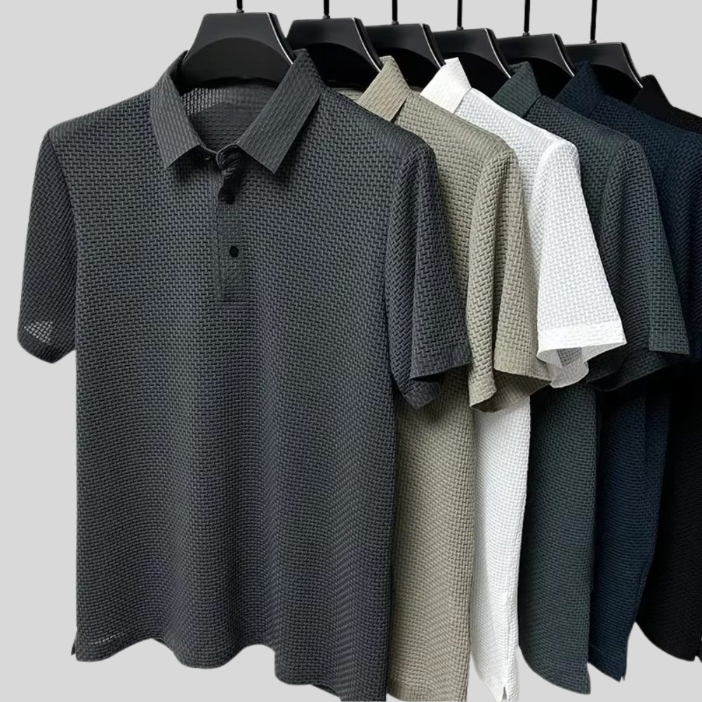 Drapoura™ Men's Ice Silk Polo Shirt – Textured Tiled Knit, Breathable Summer Wear