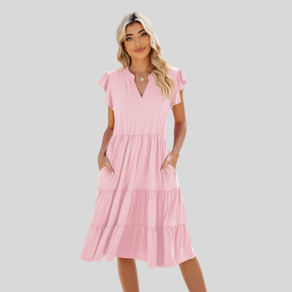 Drapoura™ Ruched Notched Cap Sleeve Dress