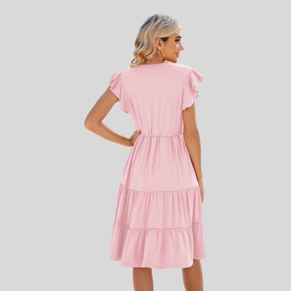 Drapoura™ Ruched Notched Cap Sleeve Dress